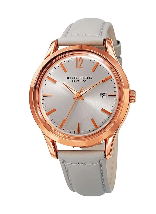 Akribos XXIV Rose Gold Tone Case on Light Gray Strap, Silver Dial with Rose Gold Tone Hands