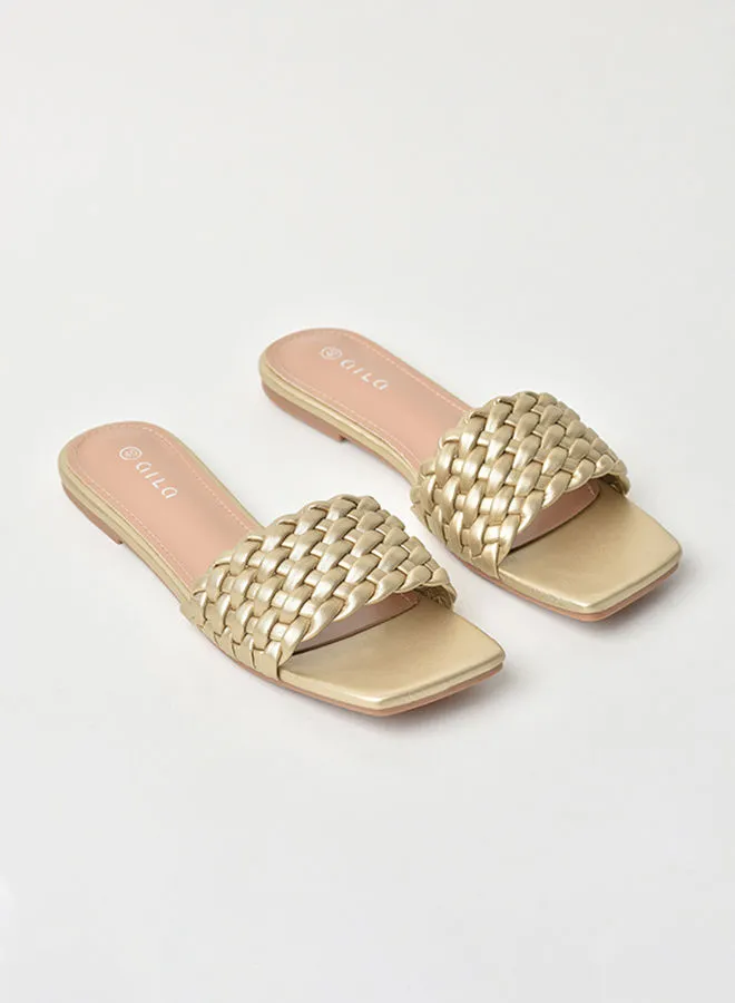 Aila Slip-On Detail Flat Sandals Gold