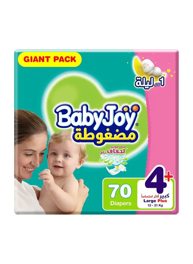 BabyJoy Compressed Diamond Pad, Size 4+ Large Plus, 12 to 21 kg, Giant Pack, 70 Diapers