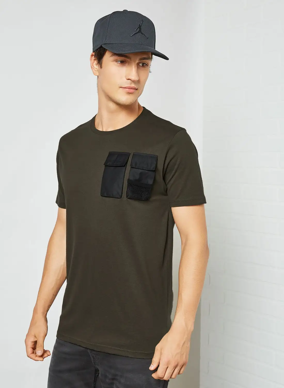 BRAVE SOUL Contrast Patch Pocket T-Shirt Khaki