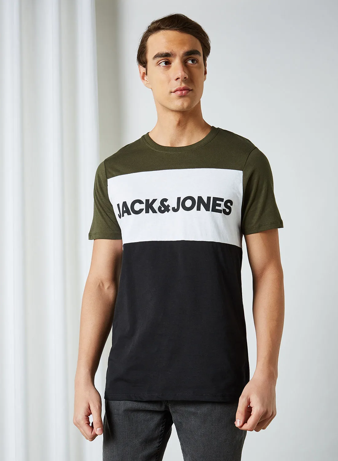 JACK & JONES Colourblock Logo T-Shirt Forest Night