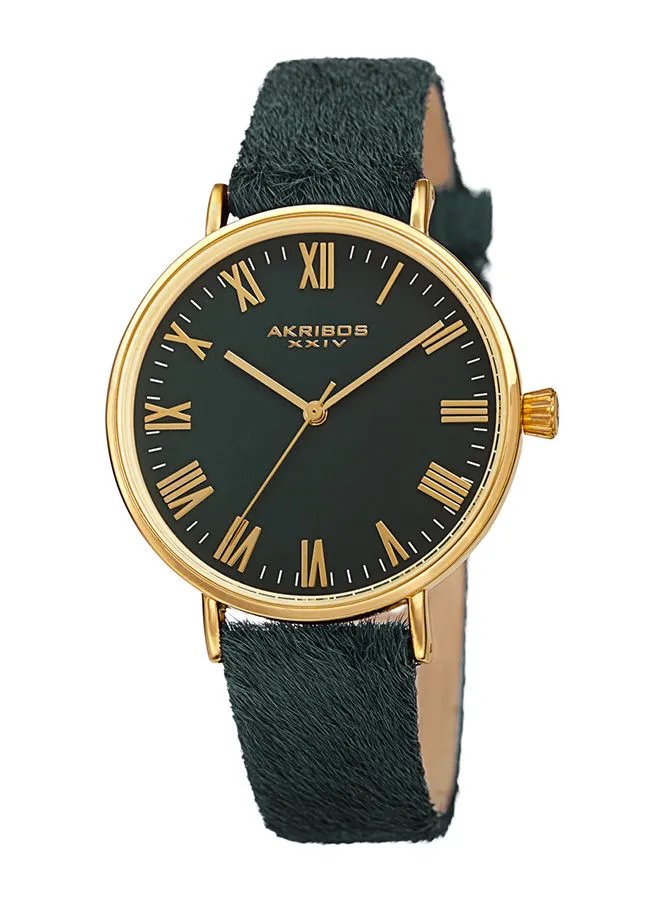 Akribos XXIV Ion Plated Gold Tone Case with Green Dial and Green Cavallino Strap