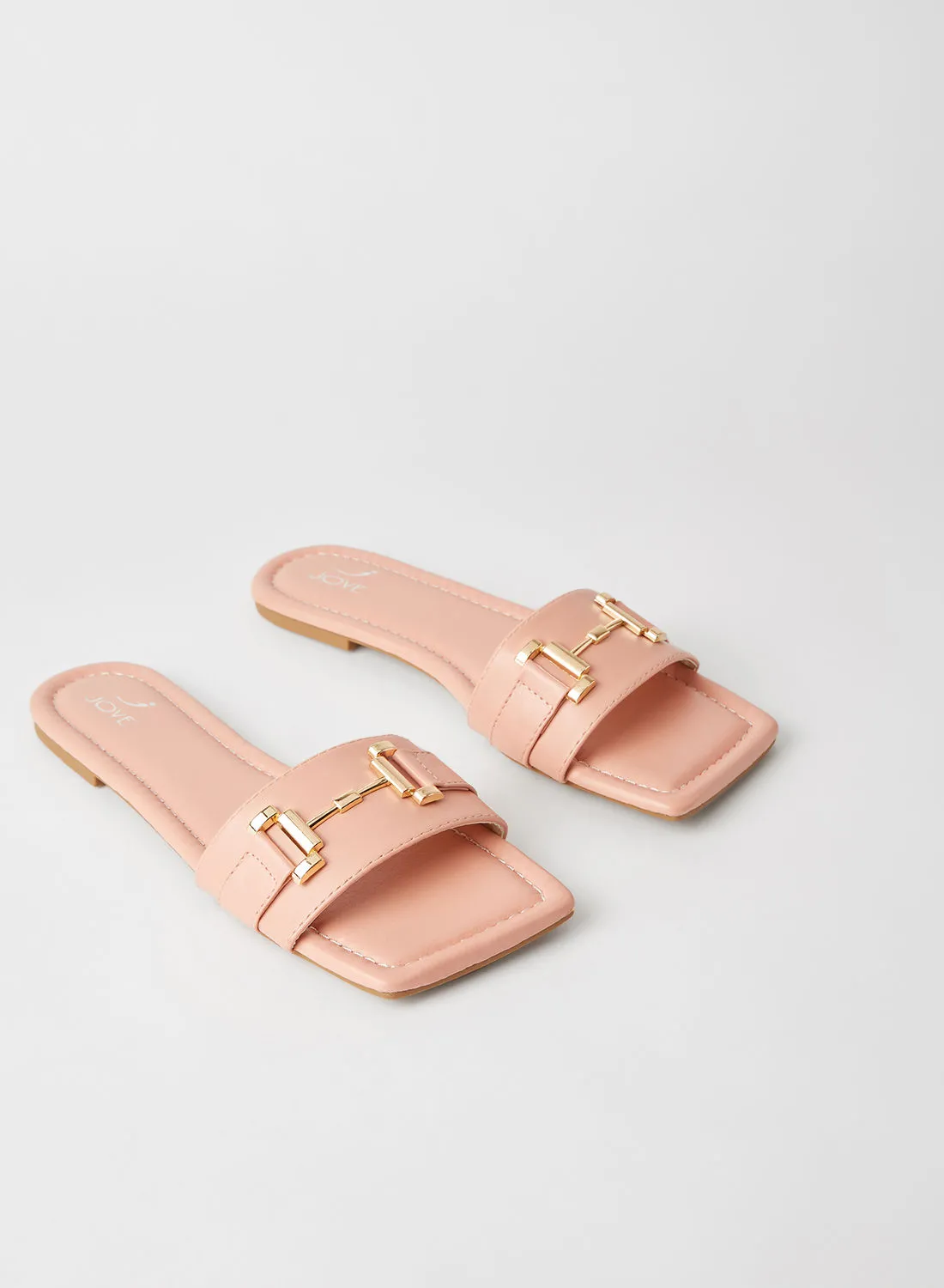 Jove Square Toe Slip-On Flat Sandals Nude Pink