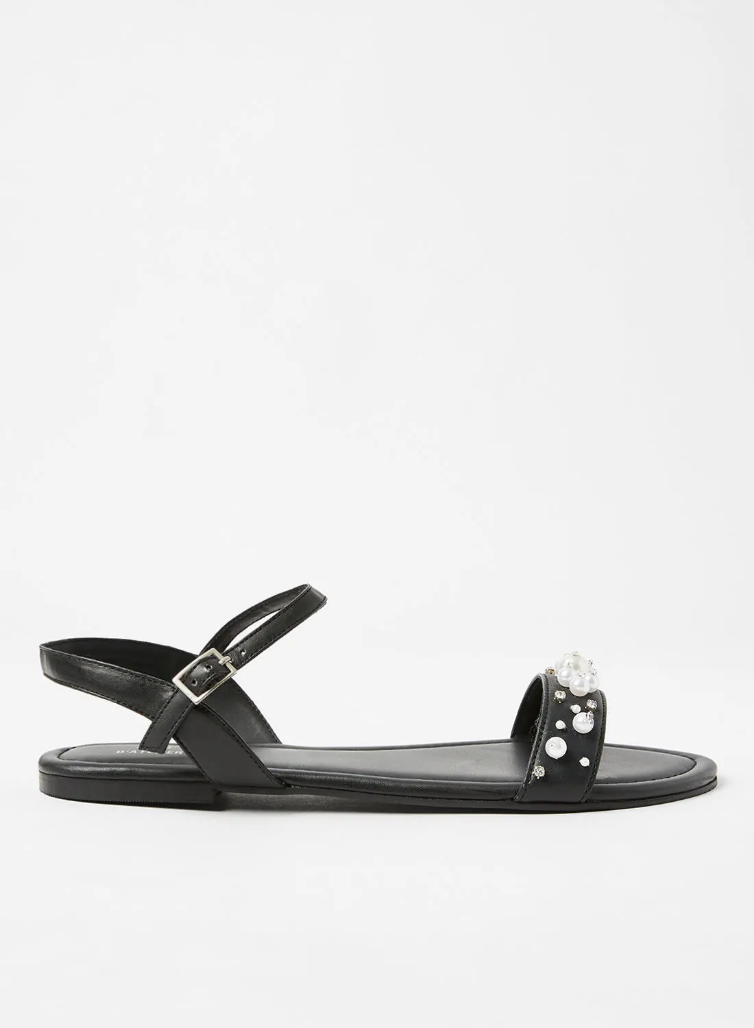 Sivvi x D'Atelier Faux Pearl Flat Sandals Black