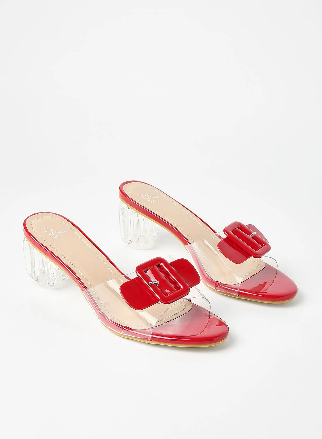 Jove Stylish Elegant Heeled Sandals Red/Clear