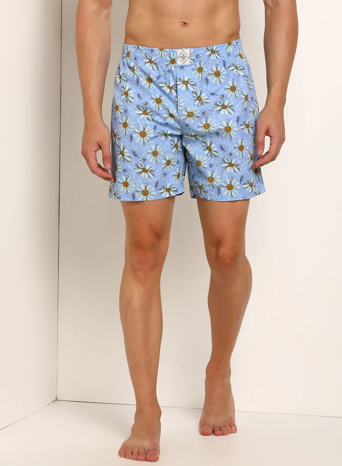 ABOF All Over Printed Regular Fit Mid-Rise Boxers Sky Blue/White