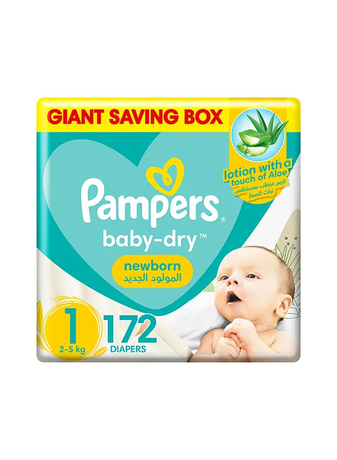 Pampers Aloe Vera Taped Diapers Size 1 Mega Box 172 Count