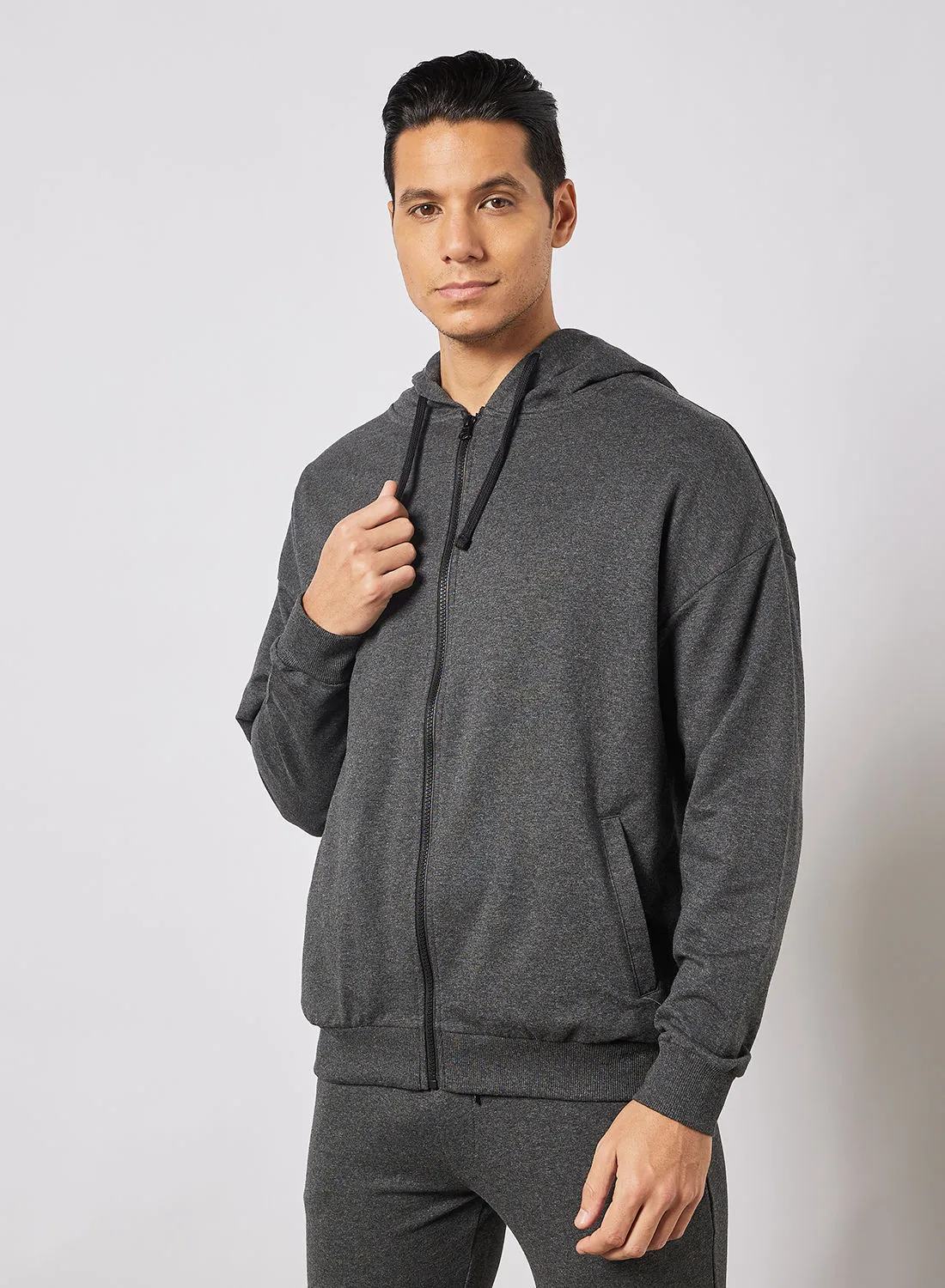 Noon East Men's Casual Hoodie With Zip and Side Pockets Heather Charcoal