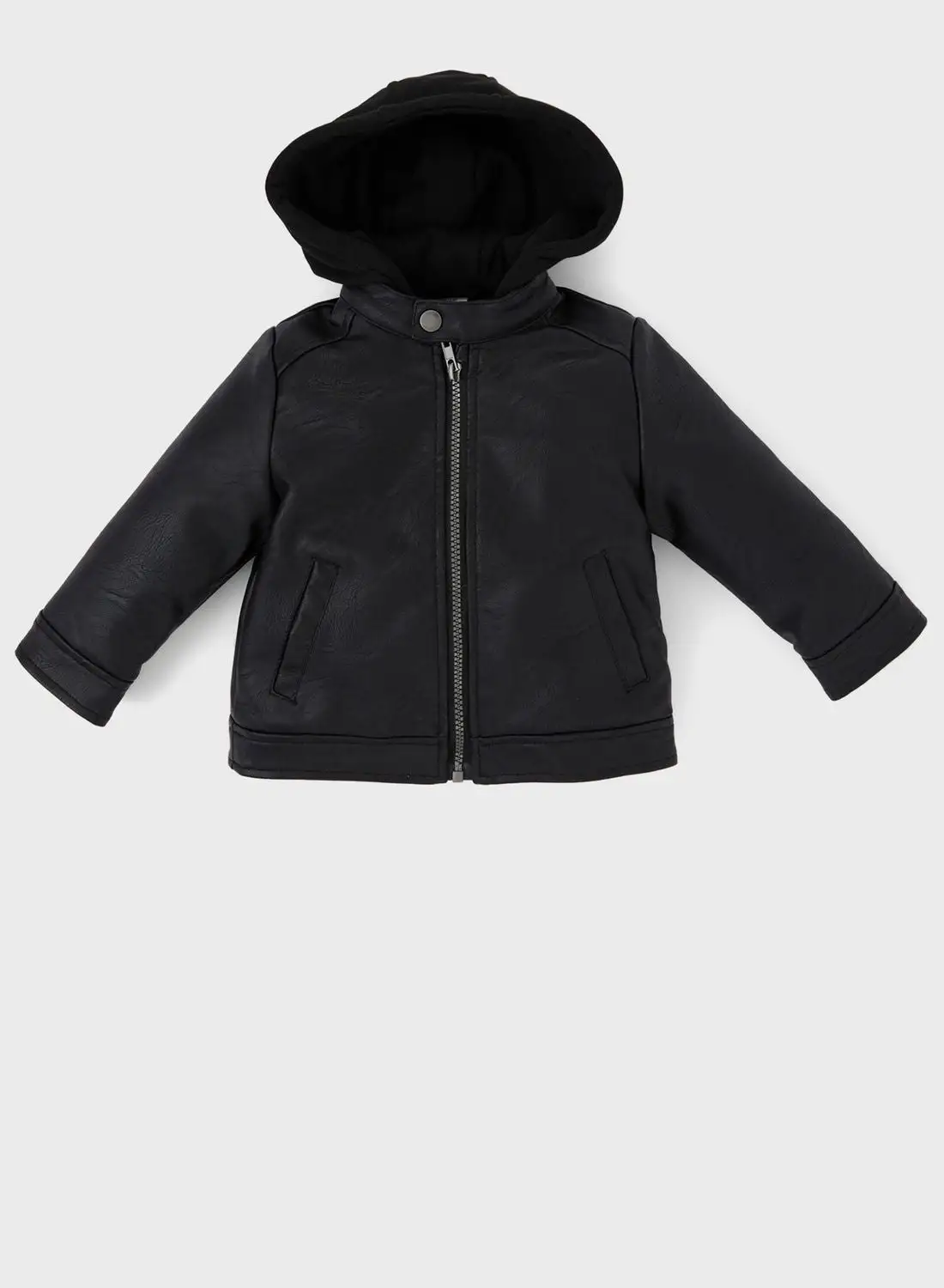 DeFacto Kids Essential Hooded Leather Jacket