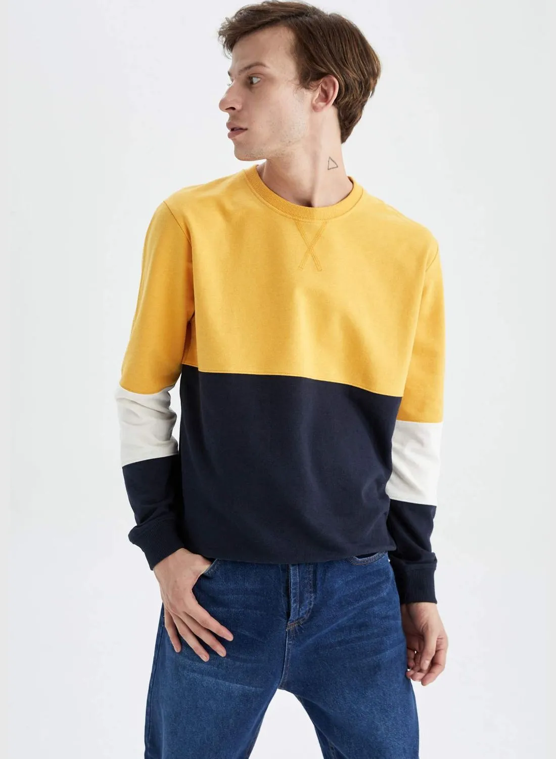 DeFacto Man Regular Fit Crew Neck Long Sleeve Knitted Sweatshirt
