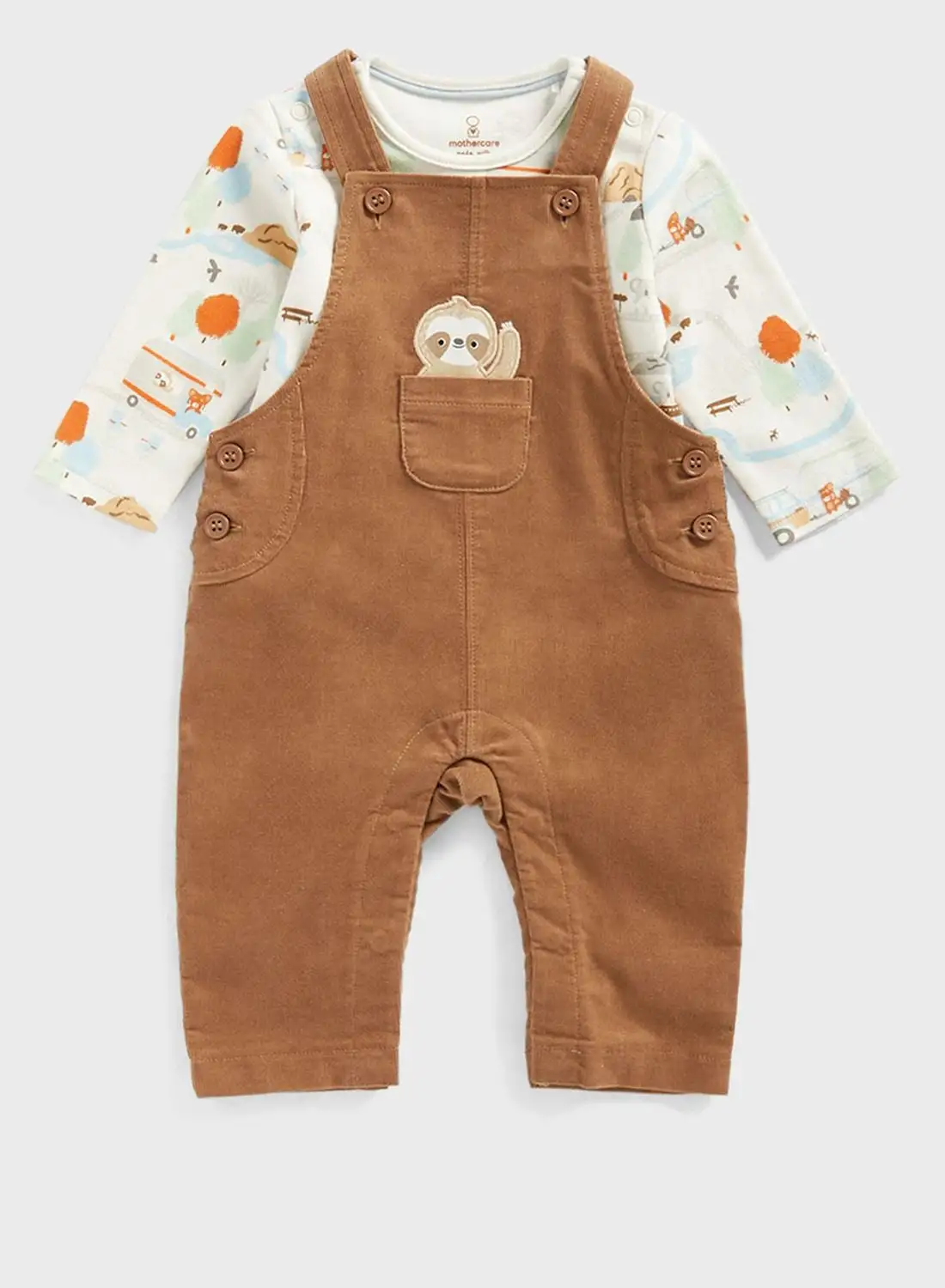 mothercare Infant Printed Bodysuit & Corduroy Dungaree Set
