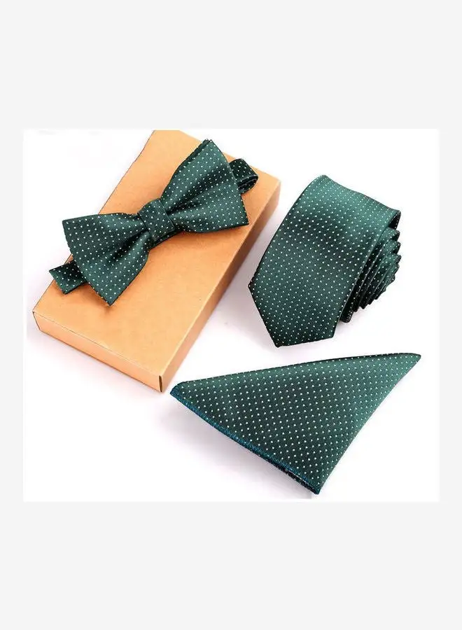 JOLLY طقم ربطة عنق منسوجة منقطة من 3 قطع أخضر / أبيض