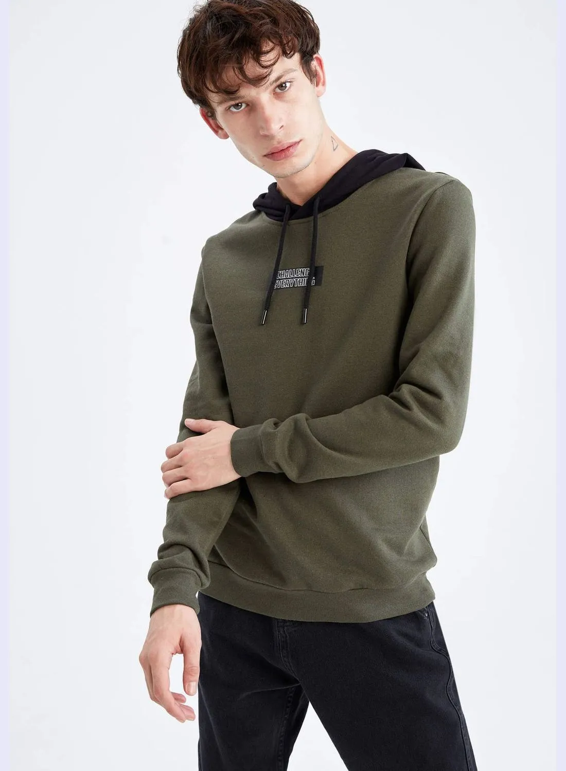 DeFacto Man Slim Fit Hooded Short Sleeve Knitted Sweat Shirt