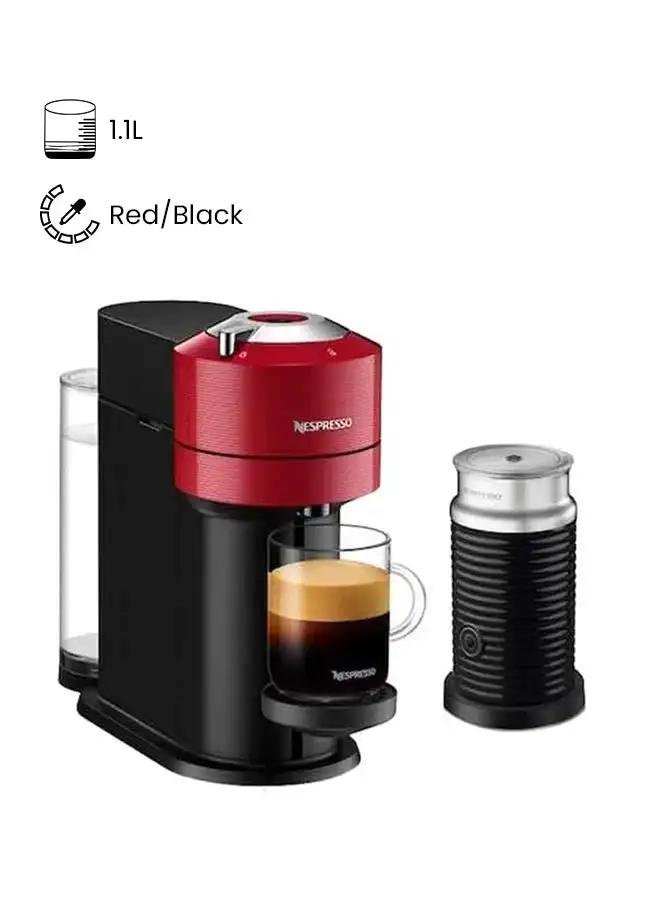 NESPRESSO Nespresso Vertuo Next Red, Coffee Machine With Aerocino Milk Frother 1.1 L 1400 W GCV1-GB-RE-NE/3694BK Red/Black