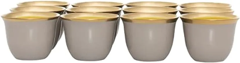 Alsaif Gallery Coffee Cup Set Light Grey with Gold Rim 12PCS