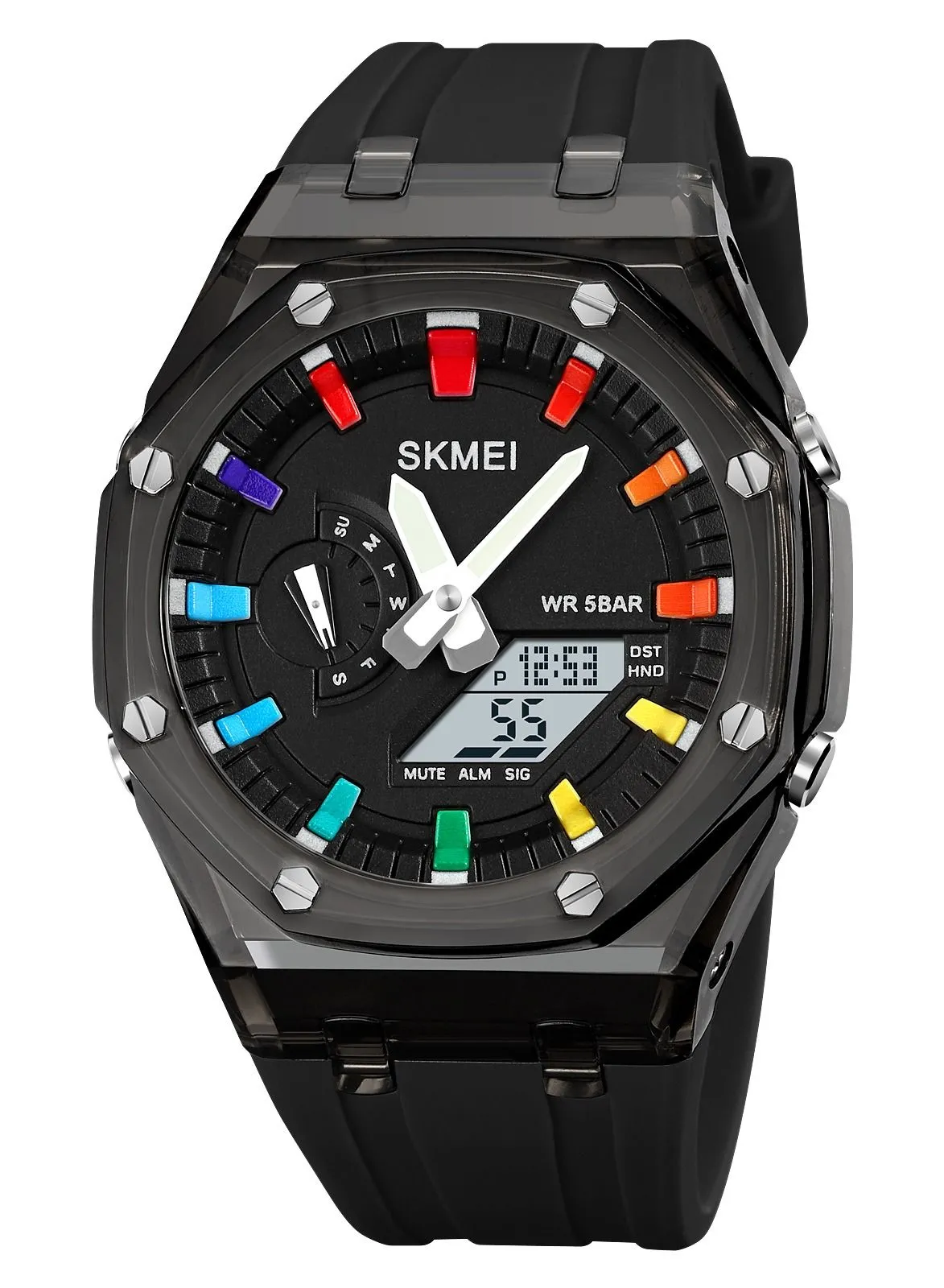 SKMEI Men's Waterproof Fashion Watch Silicone Watch Band - Black - 2100BKWT