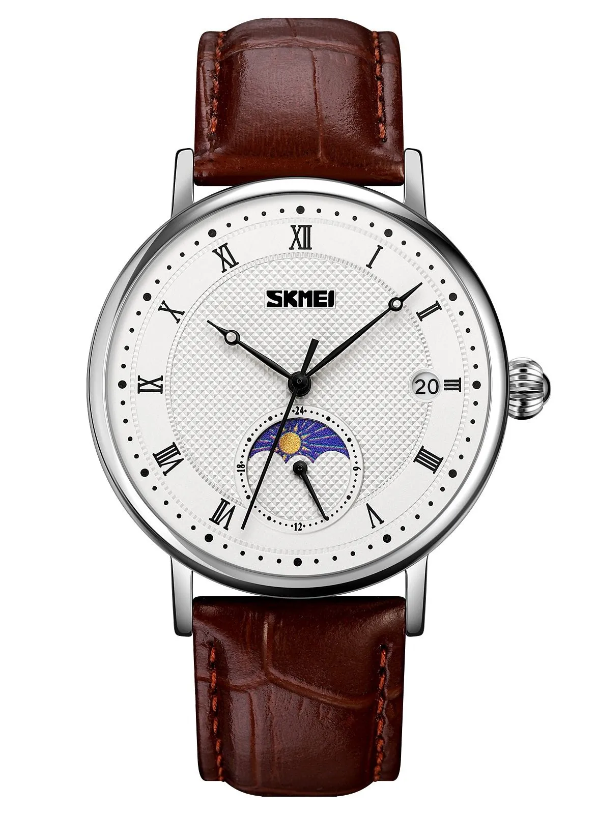 SKMEI Men's Waterproof Quartz Movement Watch With Date  White and Brown