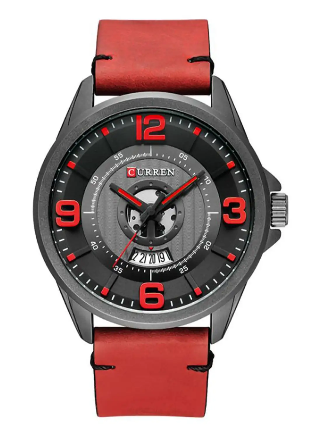 CURREN Men's Leather Analog Watch 8305 - 45 mm - Red
