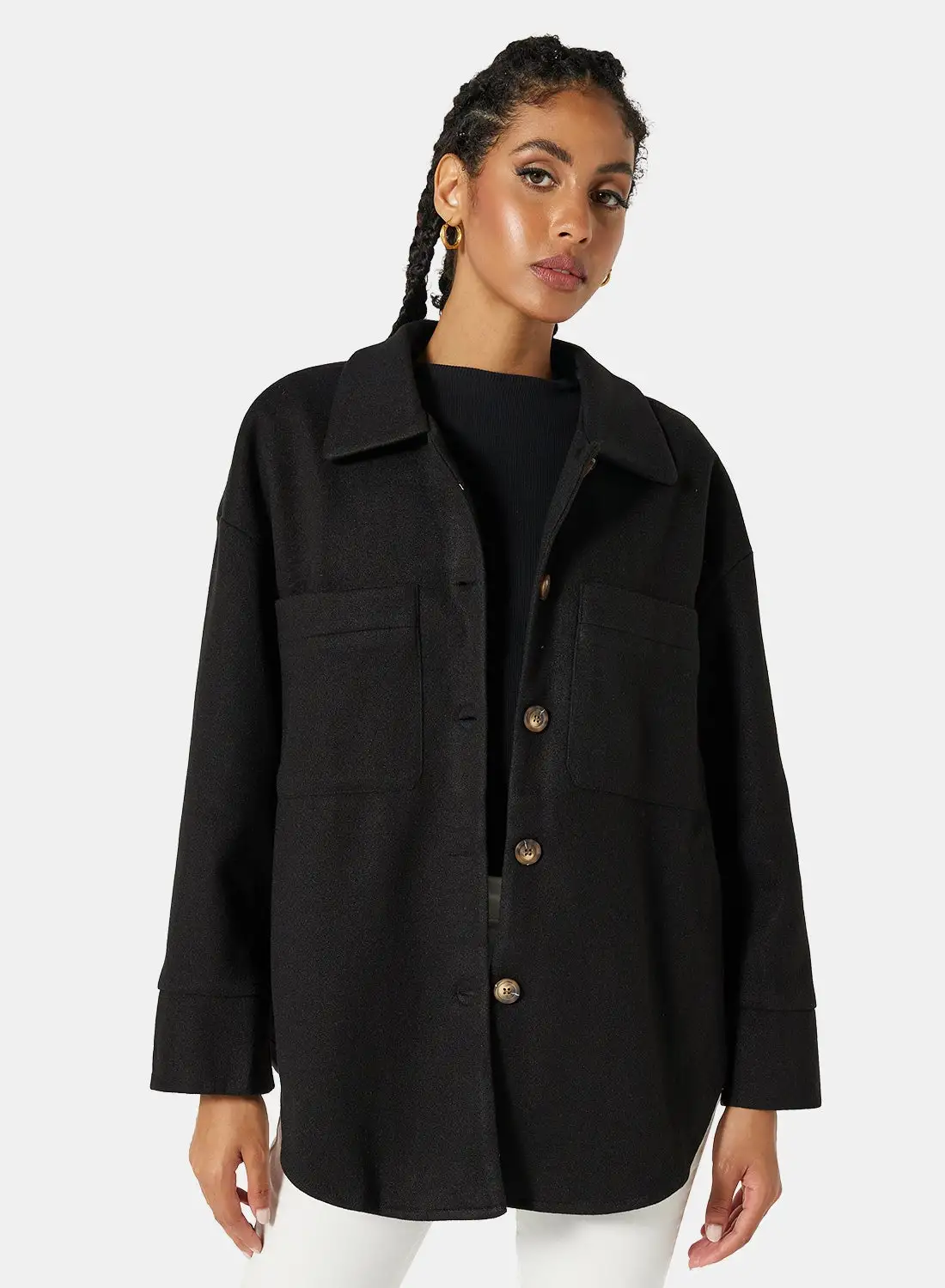 STYLISTPARK Essential Relaxed Collar Overcoat Black