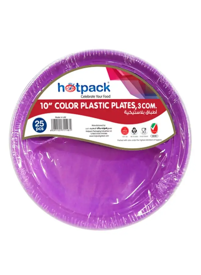 هوت باك 25 قطعة هوت باك صحون بلاستيك ملونة 10 بوصة 3 أقسام متعددة الألوان