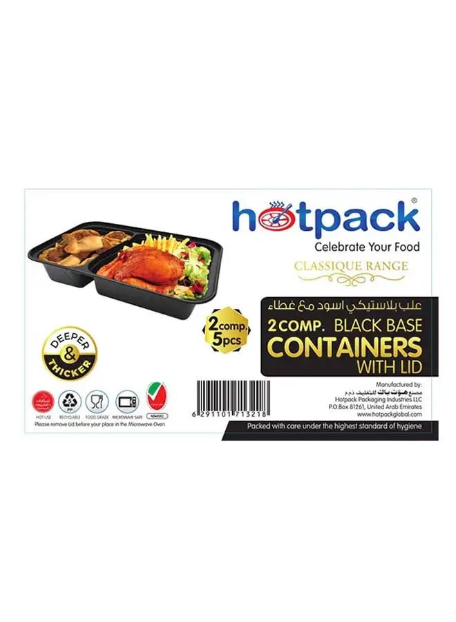 Hotpack 5-piece Rectangular Microwavable Container 2-Compartment With Lid Black/Clear
