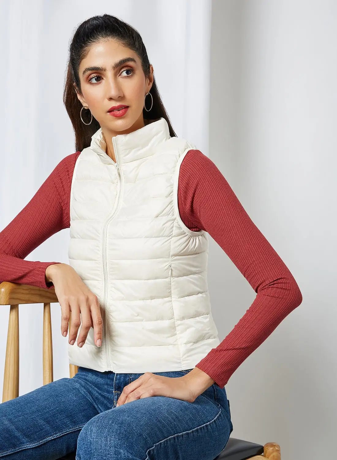 Anaqa Solid Design Sleeveless Down Jacket White