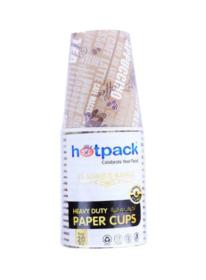 Hotpack 20-Piece Heavy Duty Paper Cup Set Brown/White