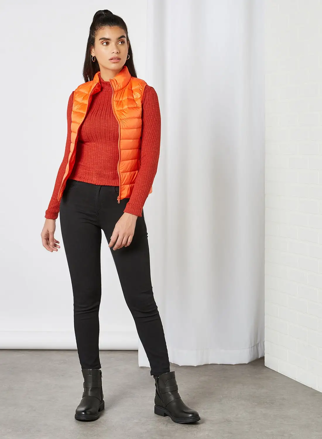 Anaqa Solid Design Sleeveless Down Jacket Orange