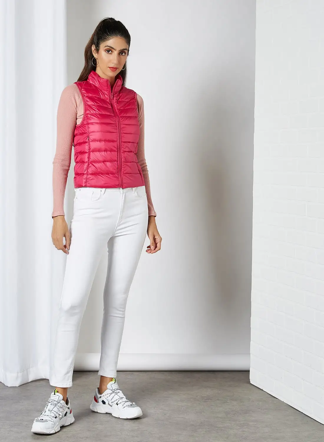 Anaqa Solid Design Sleeveless Down Jacket Pink
