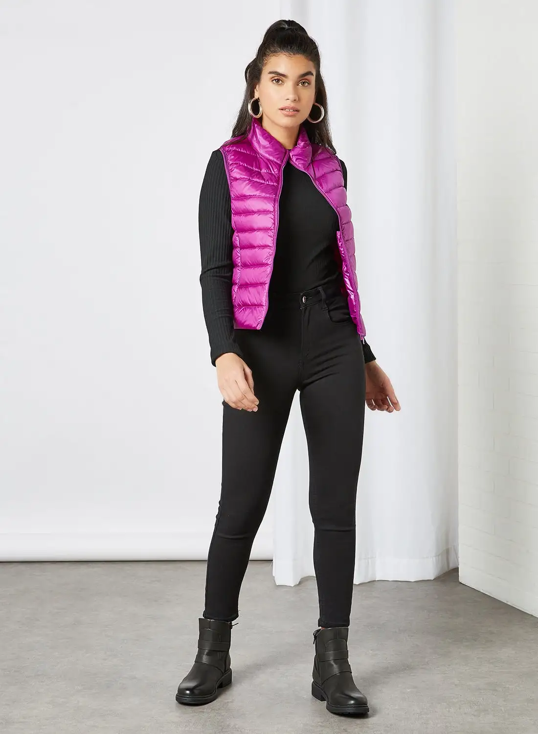 Anaqa Solid Design Sleeveless Down Jacket Purple