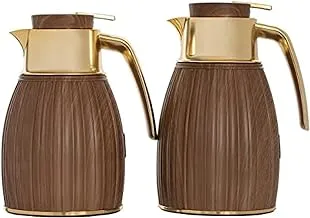 Alsaif Gallery Smaher Set Light Wood Thermos with Gold Hand