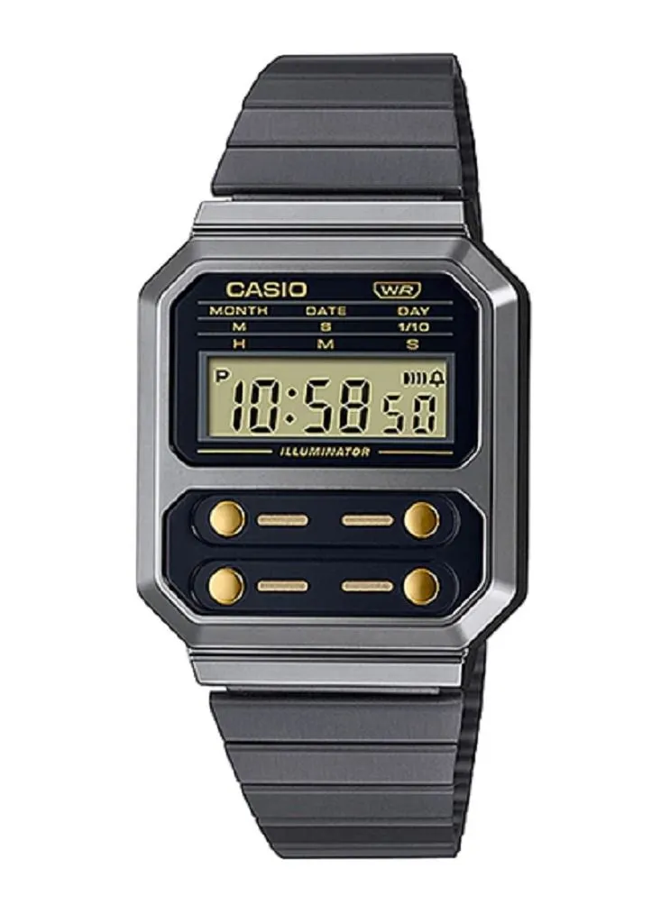 ساعة كاسيو كاسيو للرجال كلاسيكية رقمية بمينا اسود وبسوار ستانلس ستيل A100WEGG-1A2DF.