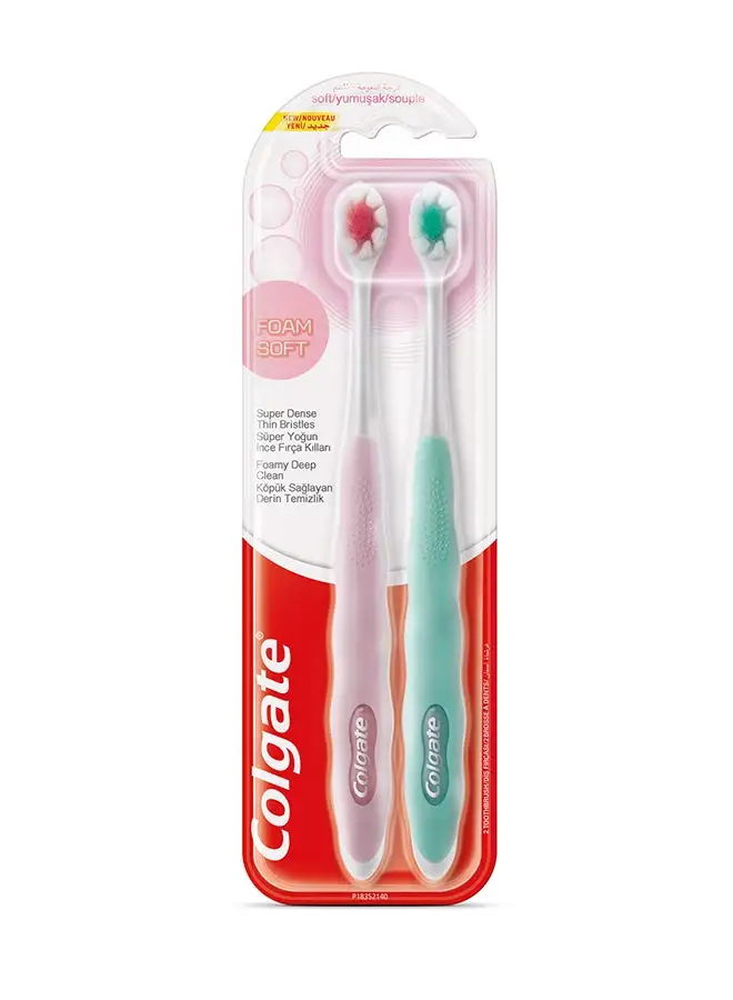 Colgate Foamsoft Super Dense Thin Bristle Toothbrush, 2 Piece Multicolour