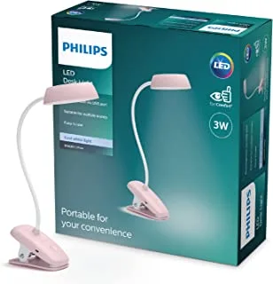 Philips LED Donutclip Pink Desk Lamp [USB] 4000K 3W, Cool White, for Office, Reading, Study and Work