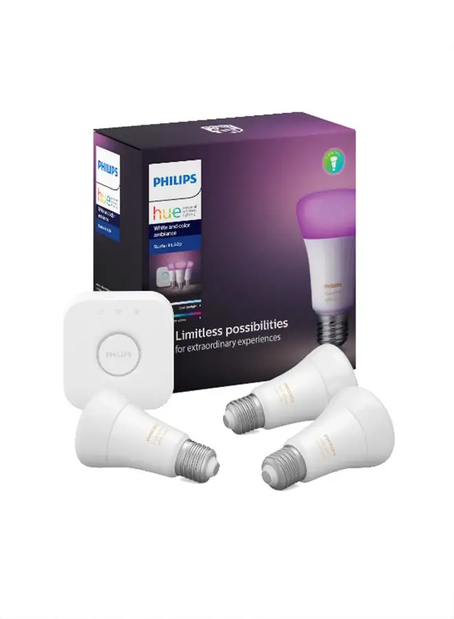 Philips Philips Hue White & Colour Ambiance Smart LED Light - Starter Kit (3 Bulbs & Bridge), Bluetooth & Zigbee compatible, Works with Apple Homekit, Siri, Alexa, Google Assistant and Many More White & Colour Ambiance