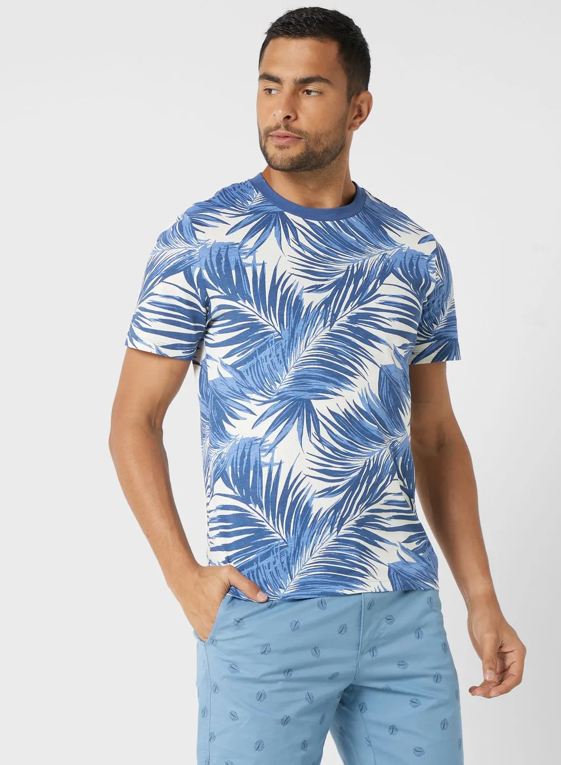 Mango Man Palm Print Crew Neck T-Shirt