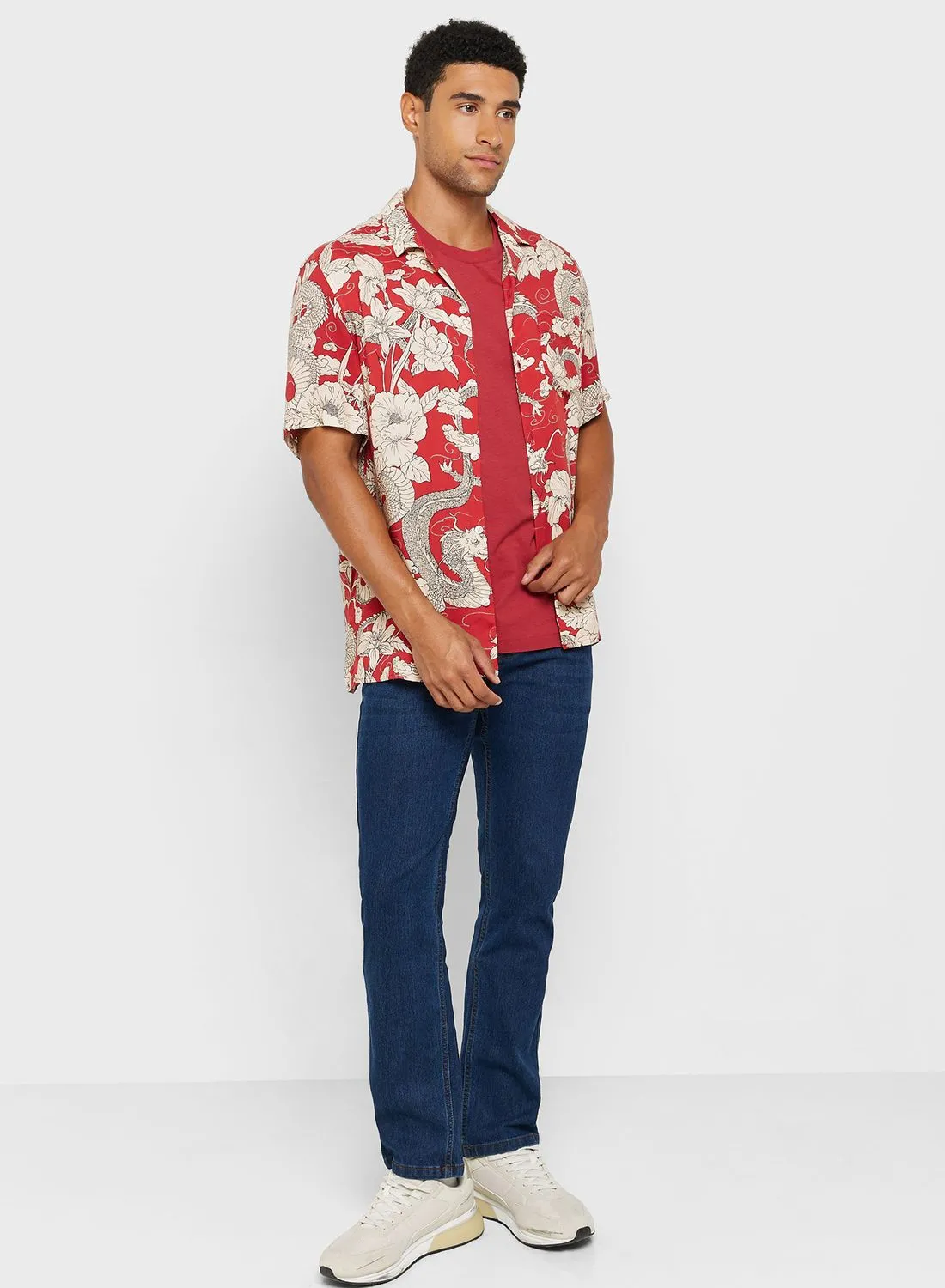 Mango Man Floral Print Relaxed Fit Shirt
