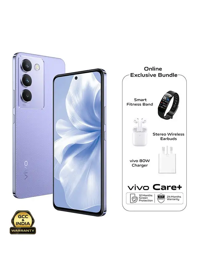 vivo V30 Lite 5G Dual SIM Leather Purple 12GB RAM 256GB - With Exclusive Gifts Earbuds, Smart Fitness Band, 80W Charger And 24 Months Warranty + 1 Year Screen Replacement