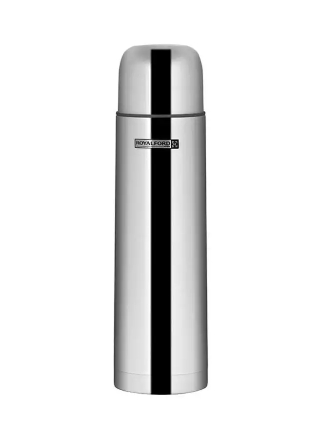Royalford Stainless Steel Vacuum Bottle Sweat Free Leakproof Dishwasher Safe Water Bottle Silver 1Liters