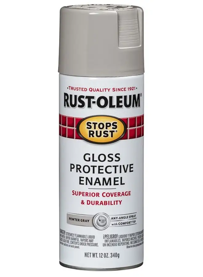 RUST-OLEUM Rust-Oleum 7783830 Stops Rust Enamel Spray Paint, 12 oz, Gloss Pewter Gray