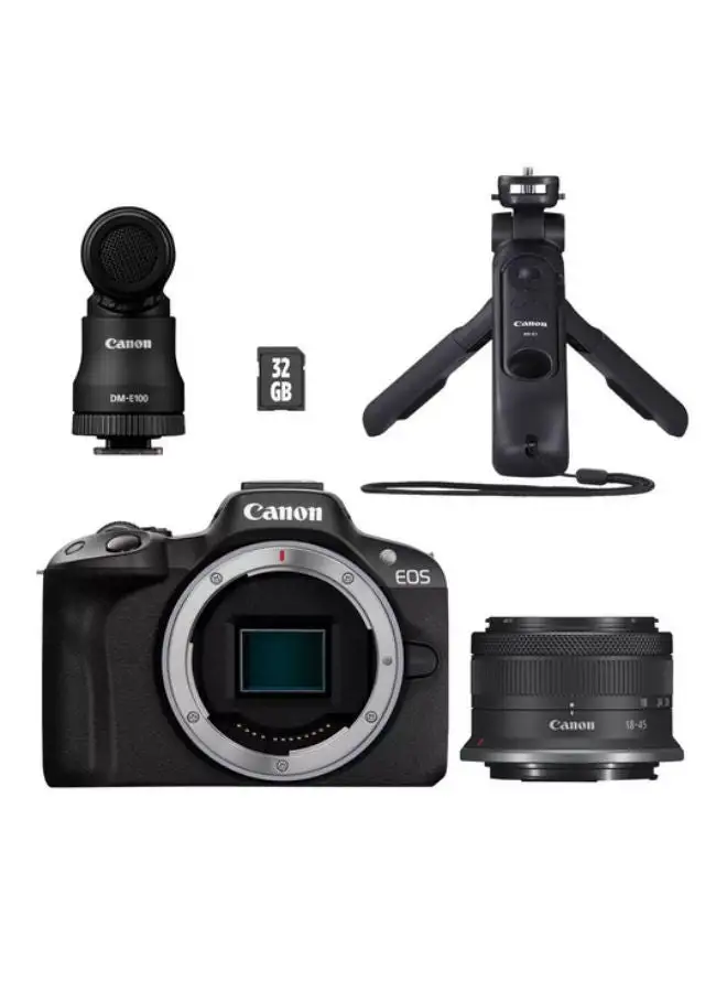 Canon EOS R50 Mirrorless Camera Content Creator Kit, Black including RF-S18-45mm F4.5-6.3 IS STM Lens (Upgraded M50 Mark II Model)