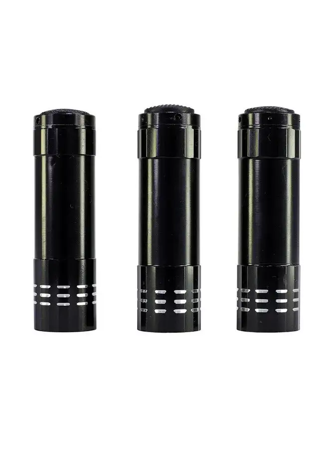 LAWAZIM 3-Piece LED Metallic Finish Flashlight Black 7.5x8.5x2.5centimeter