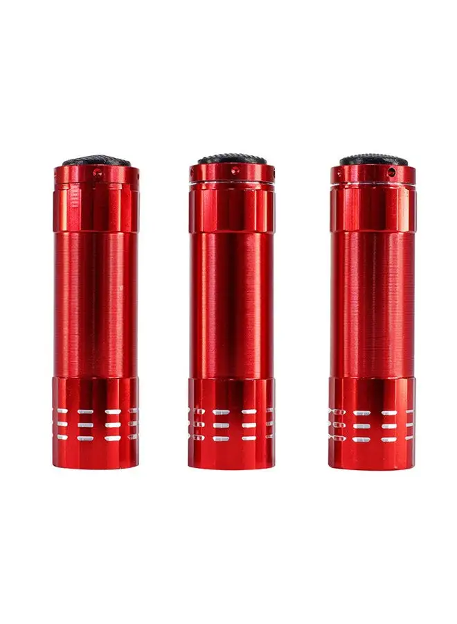 LAWAZIM 3-Piece LED Metallic Finish Flashlight Red 7.5x8.5x2.5centimeter