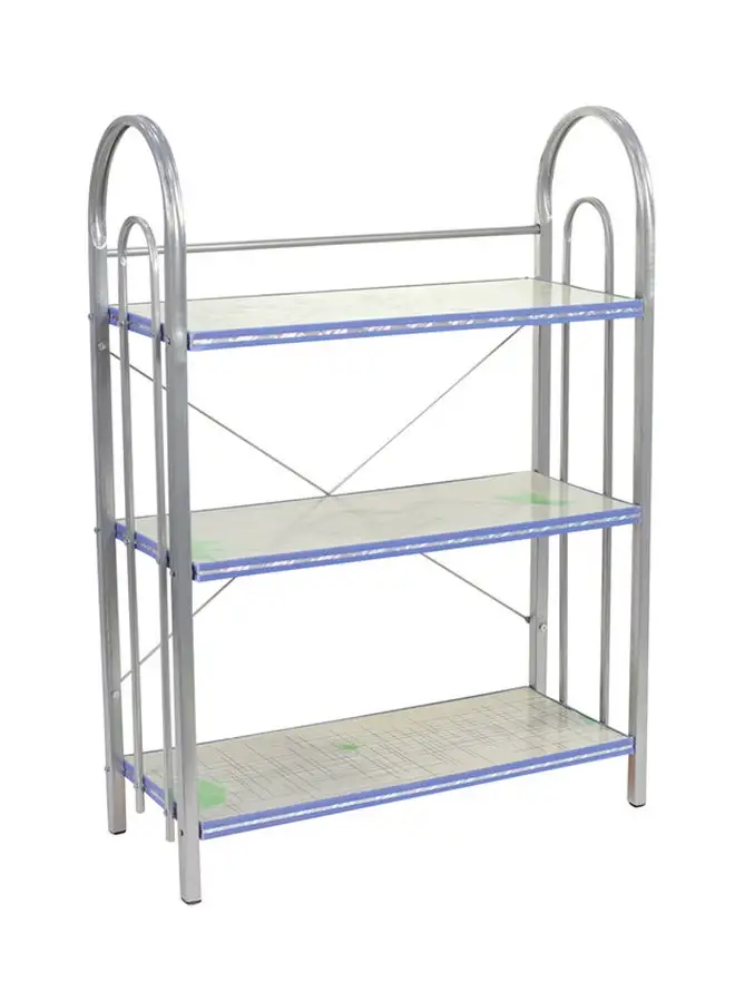LAWAZIM 3-Shelf Shoe Storage Rack Organizer Silver/White/Blue 50x20x70centimeter