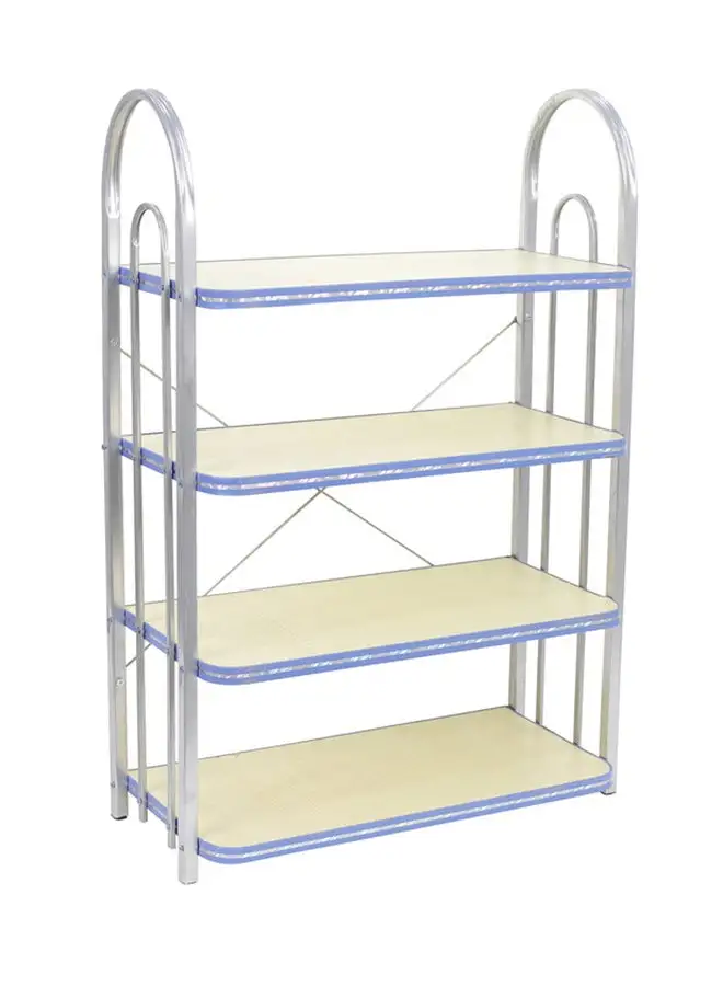 LAWAZIM 4-Shelf Shoe Storage Rack Organizer Silver/White/Blue 50x25x75centimeter