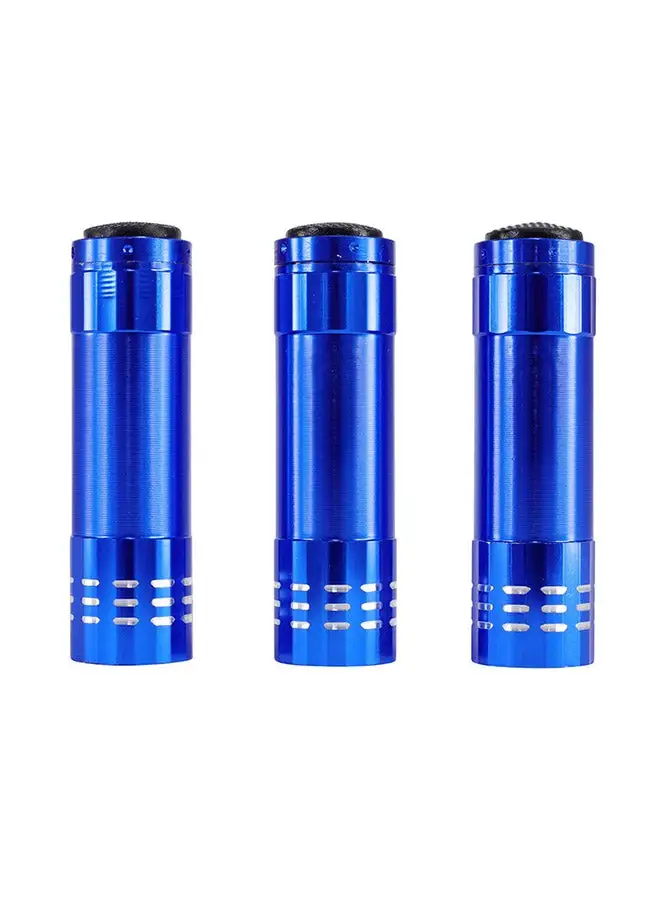 LAWAZIM 3-Piece LED Metallic Finish Flashlight Blue 7.5x8.5x2.5centimeter