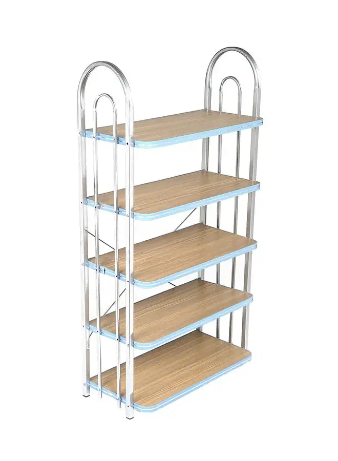 LAWAZIM 5-Shelf Shoe Rack Silver/Brown 20 x 50 x 96centimeter