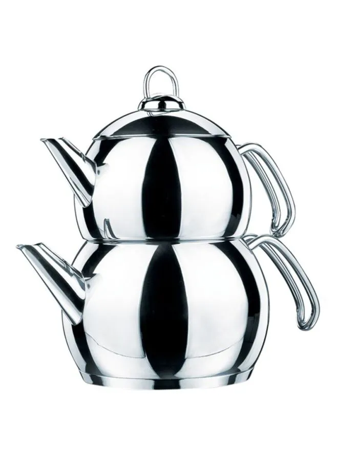 طقم إبريق شاي كوركماز تومبيك إبريق شاي صغير فضي: 1.1، إبريق شاي كبير: 2 لتر