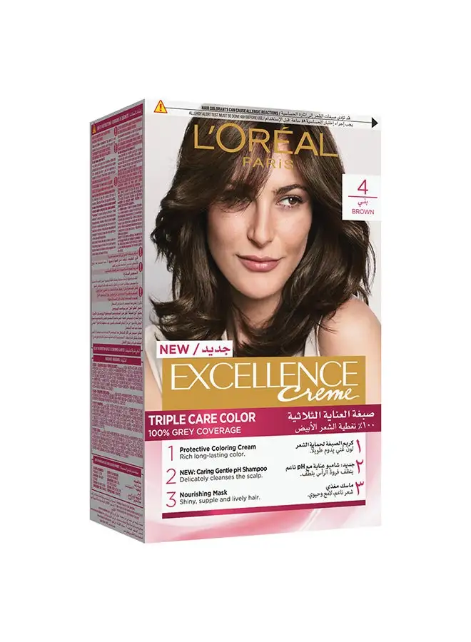 L'OREAL PARIS Excellence Crème  Permanent Hair Color, 4.0 Brown
