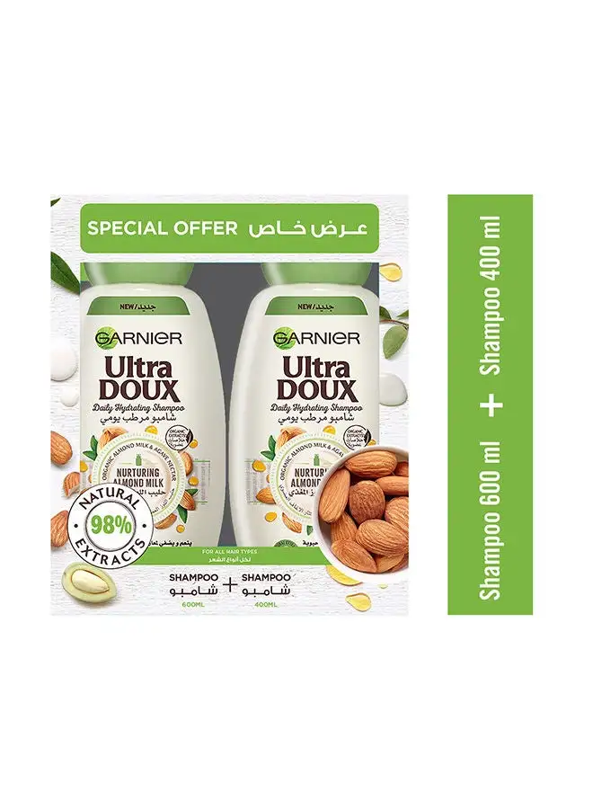 Garnier Ultra Doux  Almond Milk  Shampoo 600ml + Shampoo 400 ml For All Hair Types